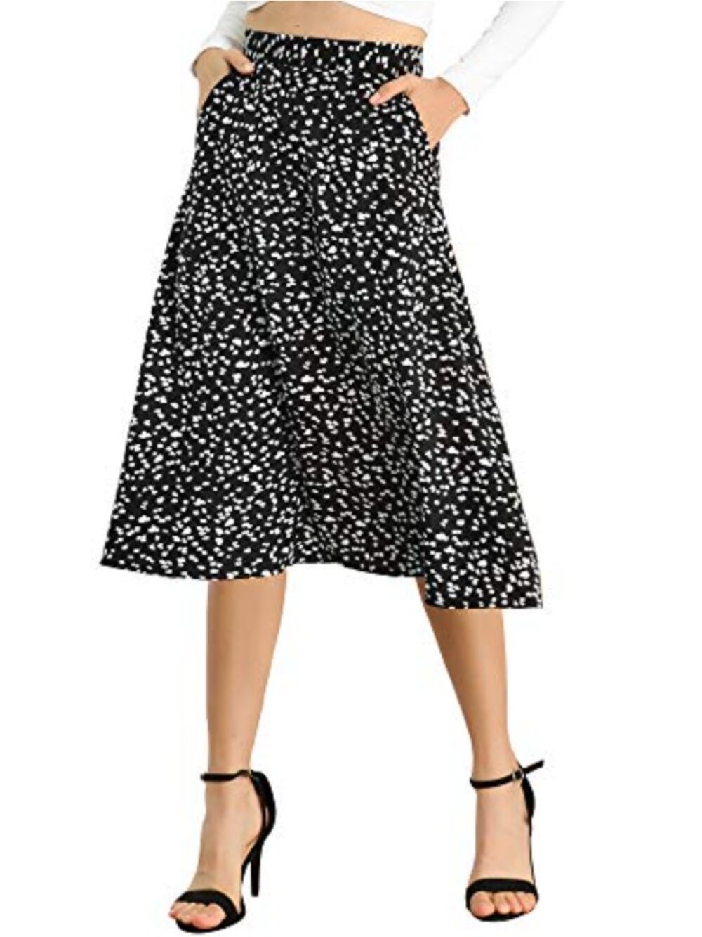 Floral Chiffon A-Line Midi Skirt with Side Pockets and High Waist
